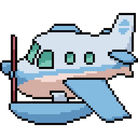 vector pixel art isolated boat planeのイラスト素材