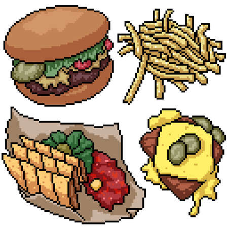 pixel art set isolated junk food snackのイラスト素材