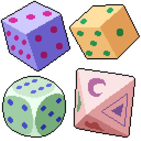 pixel art set isolated dice gameのイラスト素材