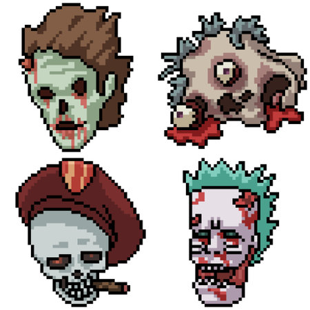 pixel art set isolated horror head