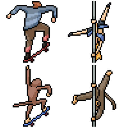 pixel art set isolated human monkey actionのイラスト素材
