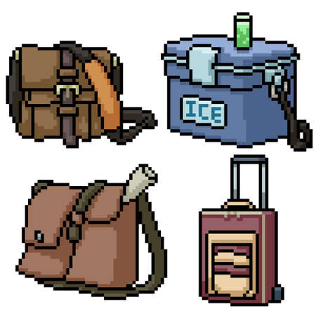 pixel art set isolated travel bagのイラスト素材