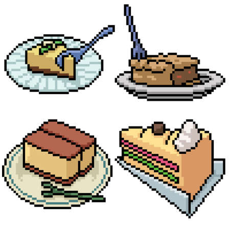 pixel art set isolated cake dessertのイラスト素材