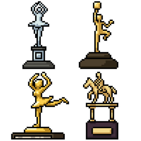 pixel art set isolated gold trophyのイラスト素材