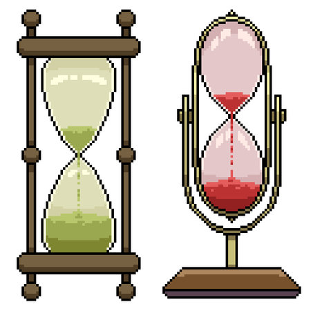 pixel art set isolated hourglass timerのイラスト素材