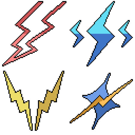 set of pixel art isolated lightning symbol