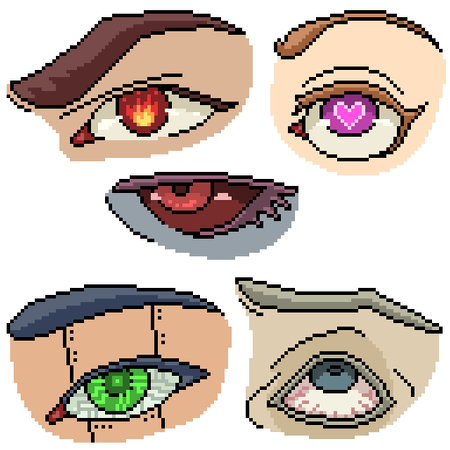 set of pixel art isolated fancy eyeのイラスト素材