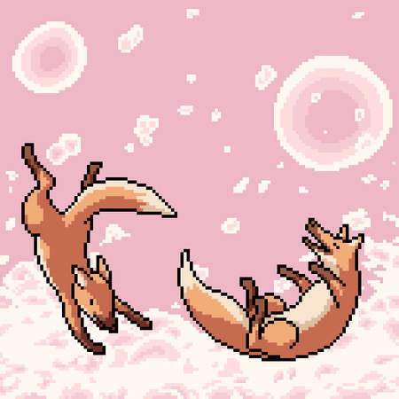 pixel art of fox playing bubbleのイラスト素材