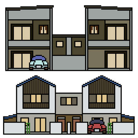 pixel art of modern tiwn houseのイラスト素材