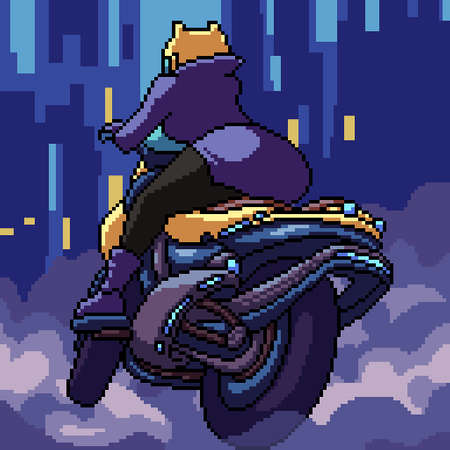 pixel art cyberpunk woman bikerのイラスト素材