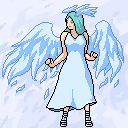 pixel art white angel prettyのイラスト素材