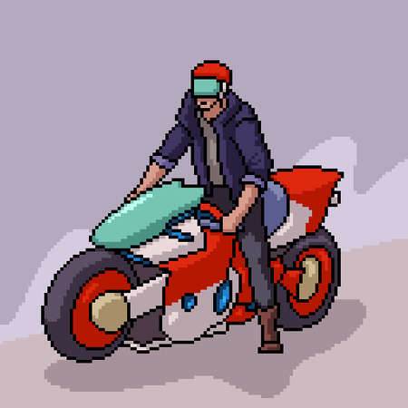 pixel art of cool biker manのイラスト素材