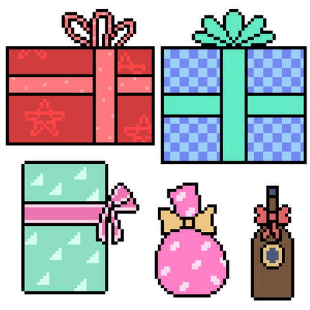 pixel art of present gift boxのイラスト素材