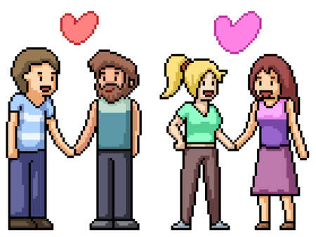 pixel art of lesbian gay coupleのイラスト素材