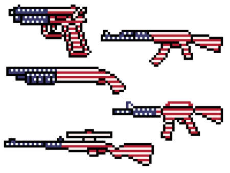 pixel art of american flag gunのイラスト素材
