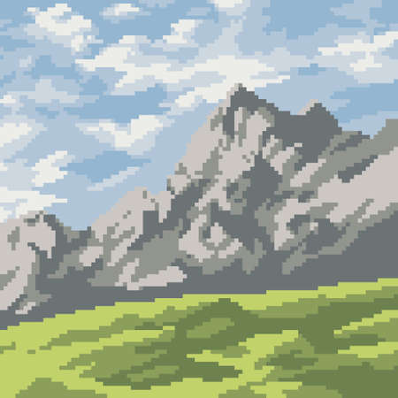 pixel art of nature mountain landscapeのイラスト素材