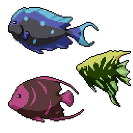 pixel art of colorful fish sideのイラスト素材