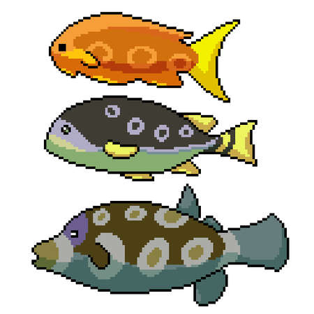 pixel art of colorful fish sideのイラスト素材