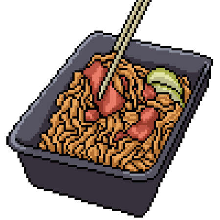 pixel art of noodle food boxのイラスト素材