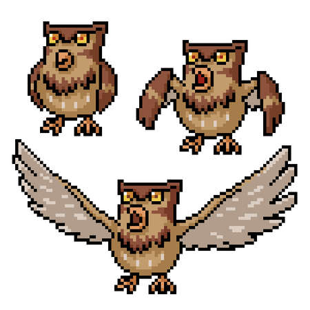 pixel art of owl spread wingのイラスト素材