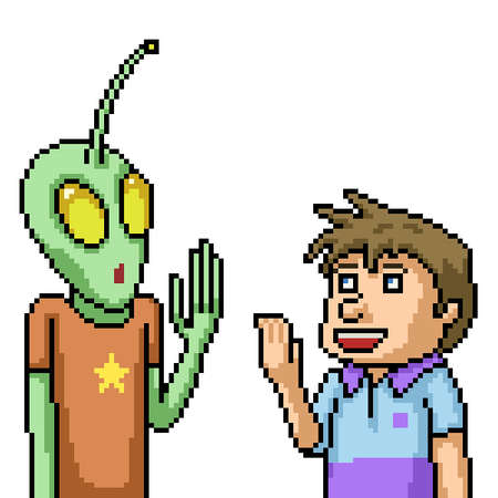 pixel art of human alien greetingのイラスト素材