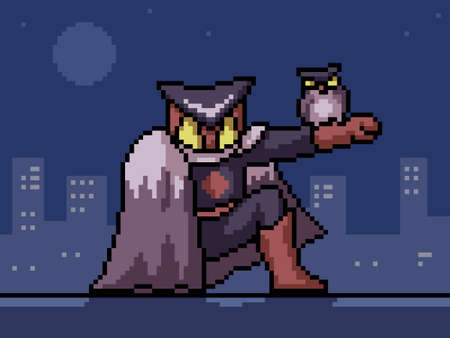 pixel art of owl man superheroのイラスト素材