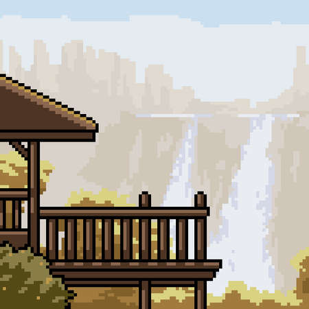pixel art of water cliff balconyのイラスト素材
