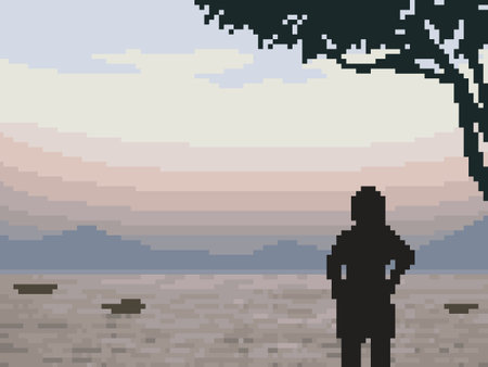 pixel art of beach travel holiday