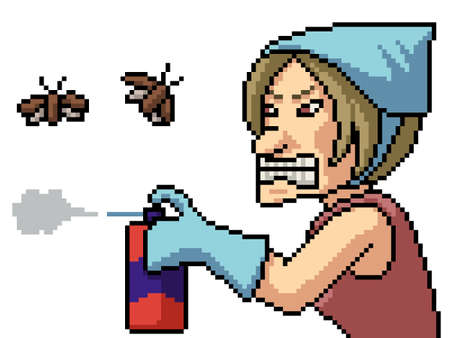 pixel art of angry housekeeper sprayのイラスト素材