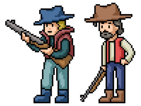 pixel art of men with gunのイラスト素材