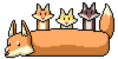 pixel art of long fox familyのイラスト素材
