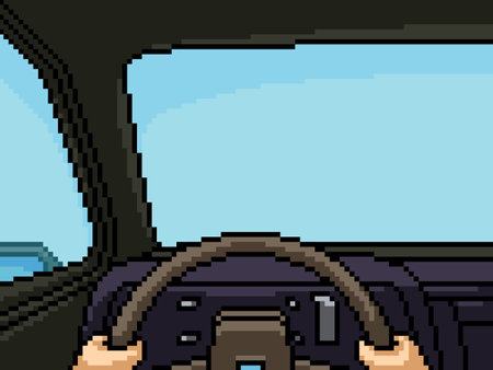 pixel art of car drive interiorのイラスト素材