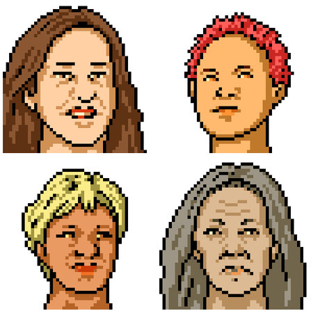pixel art of people face portraitのイラスト素材