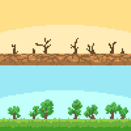 pixel art of opposite nature sceneのイラスト素材