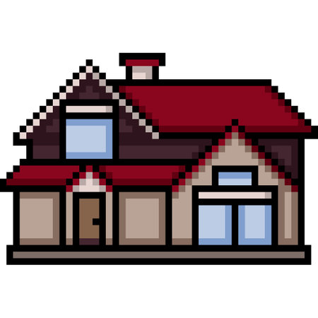 pixel art of front modern houseのイラスト素材