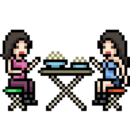 pixel art of girl friend partyのイラスト素材