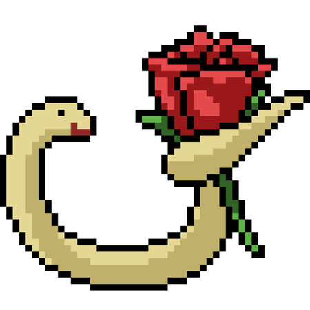 pixel art of snake hold roseのイラスト素材