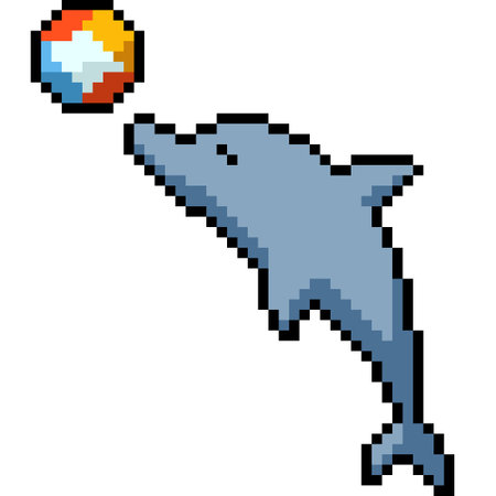 pixel art of dolphin play ballのイラスト素材