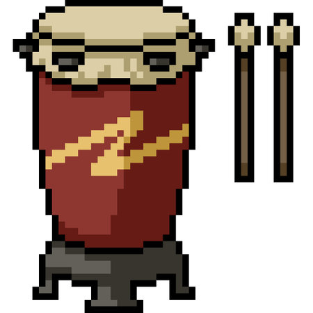 pixel art of old wood drumのイラスト素材
