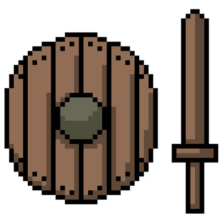 pixel art of wood sword shieldのイラスト素材