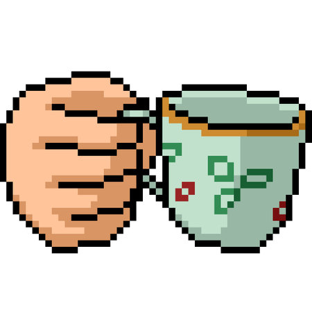 pixel art of hand hold cupのイラスト素材