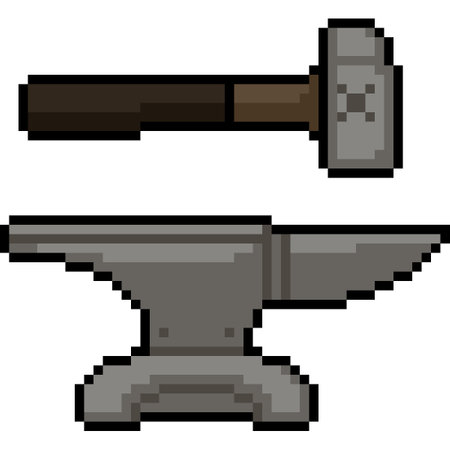 pixel art of hammer anvil blacksmithのイラスト素材
