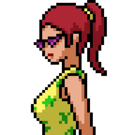 pixel art of tan anime girl