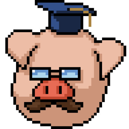 pixel art of pig graduation doctorのイラスト素材