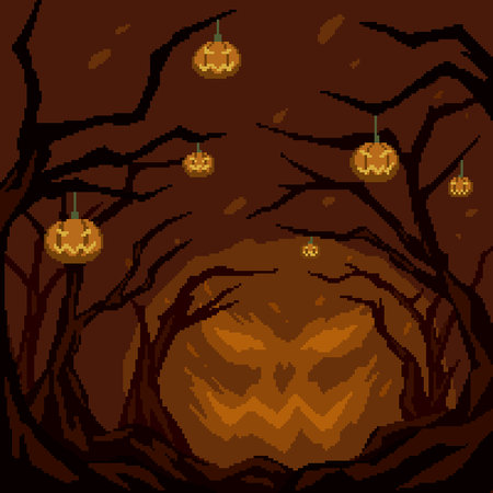 pixel art of pumpkin tree halloweenのイラスト素材