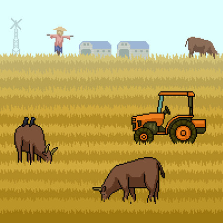 pixel art of rice field farmのイラスト素材