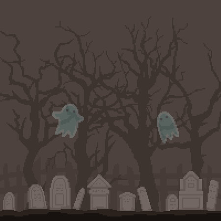 pixel art of graveyard ghost spookyのイラスト素材