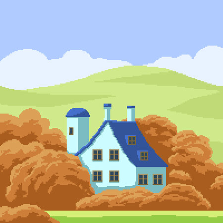 pixel art of house on meadawのイラスト素材