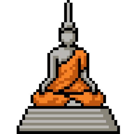 pixel art of Buddha stone sculptureのイラスト素材