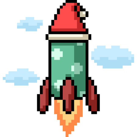 pixel art of santa rocket flyのイラスト素材